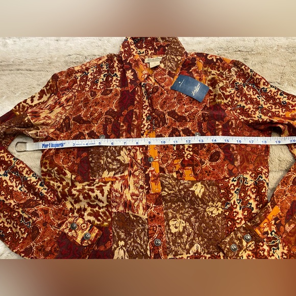 ✨SOLD✨NWT🍁Lucky Brand 100% Silk Jane patchwork Visit top boho western button - Picture 3 of 8